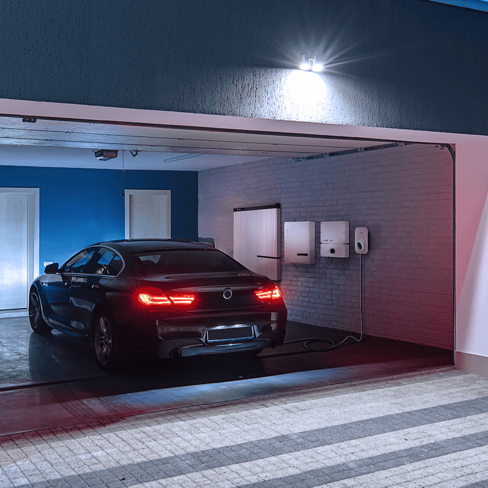 Modern home with garage and SolarEdge battery storage.