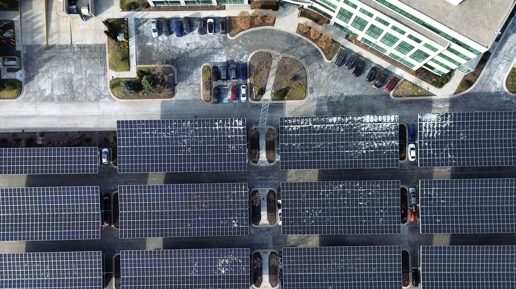 Solar Carport Commercial Installation from above